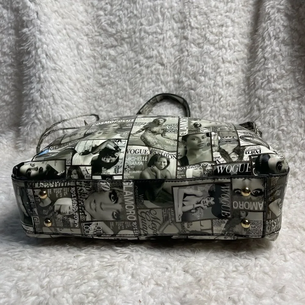 Glossy Magazine Black and White collage large dome Satchel/shoulder bag .